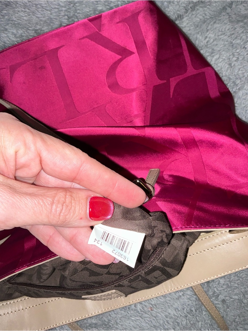 Furla Italy Pink Fuchsia Satin Jacquard Tote Bag Large Shoulder Bag - Picture 10 of 11